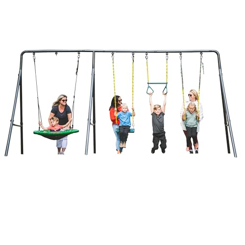 gobaplay Heavy Duty Adventure Kids 4 Zone Swing Set Dark Green