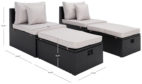 Safavieh Outdoor Collection Pramla Cushion Settee & Ottoman Set of 2 Black/Light Grey