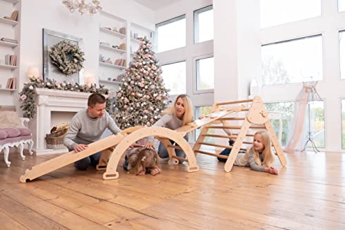Wood And Hearts Kids Gym Set 4-Piece Climbing Triangle & Arch Natural Wood