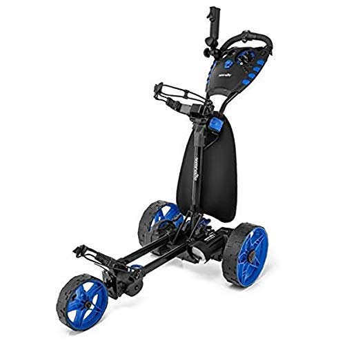 SereneLife 3-Wheel Electric Golf Push Cart - Rechargeable Lightweight Folding Walking Push Cart Roller Golf Bag Holder with Foot Brake, Upper/Lower Bracket with Elastic Strap, Umbrella Holder Assorted