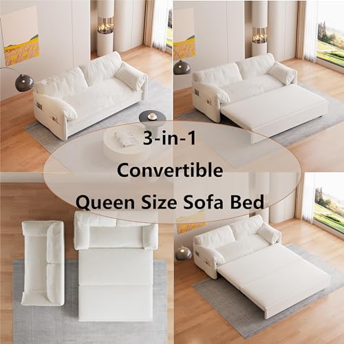 KEIKI 63.8" Queen Convertible Sofa Bed with Storage Beige
