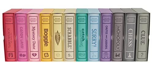 WS Game Company Vintage Bookshelf Board Games Collection Modern Burlap