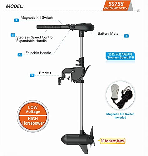 PARKHO HASWING Electric Trolling Motor 12V 3 HP 39.4 Inch Shaft Transom Mount