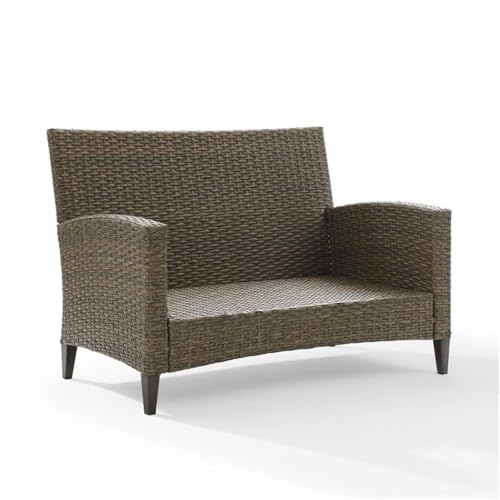 Home Square 2 Piece Outdoor Wicker High Back Loveseat Set Beige