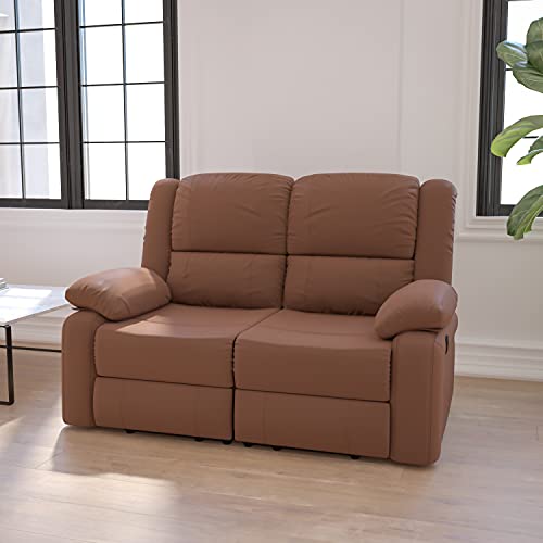 EMMA + OLIVER Chocolate Brown Microfiber Loveseat with Recliners