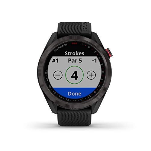 Wearable4U Garmin Approach S42 Premium GPS Golf Watch Gunmetal Black Silicone Band