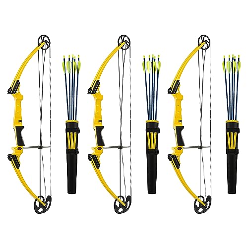 GENESIS Archery Compound Bow Kit Left-Handed Adjustable Draw Length 15"-30" & Weight 10-20 lbs Yellow (3 Pack)
