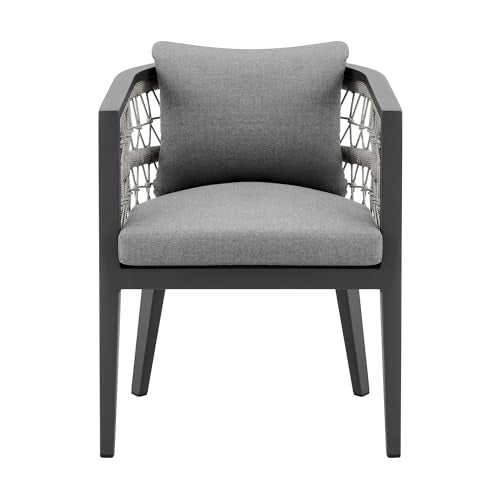 Armen Living Zella Outdoor Patio Dining Chair Set of 2 Aluminum Light Gray Rope with Earl Gray Cushions