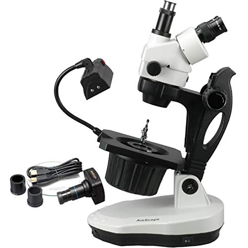 AmScope Digital Trinocular Gemology Stereo Zoom Microscope 3.5X-90X White/Black