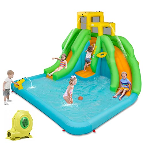 HONEY JOY Inflatable Water Slide 6-in-1 Kids Bouncer Multicolored