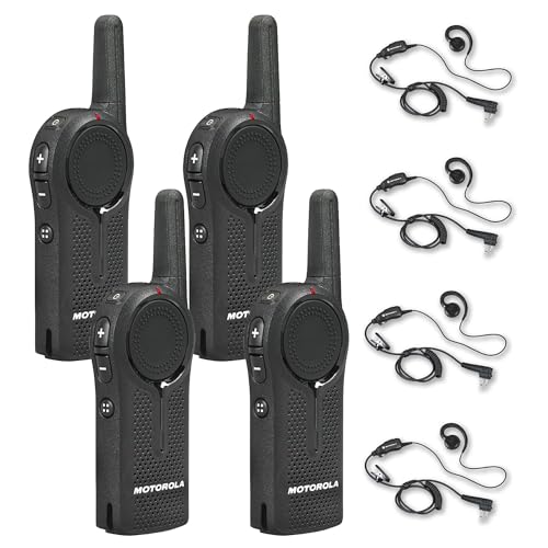 Motorola Solutions DLR1020 Two-Way Digital Business Radio with HKLN4604 PTT Earpiece 4-Pack