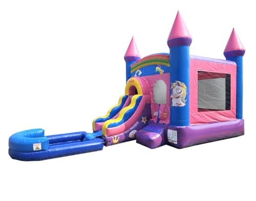 Pogo Bounce House Deluxe Pink Inflatable Bounce House with Slide and Water Pool