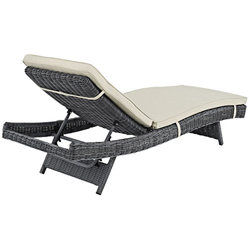 Modway Summon Wicker Rattan Outdoor Chaise Lounge Chair Beige