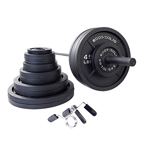 Body-Solid (OSB455) Olympic Weight Plate Set with Bar Black