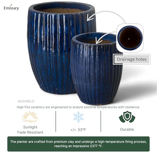 Emissary 21" Blue Stoneware Round Planter