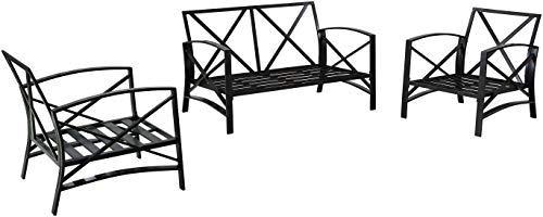 Crosley Furniture Kaplan 3-Piece Outdoor Loveseat Patio Furniture Set Oiled Bronze with Oatmeal Cushions