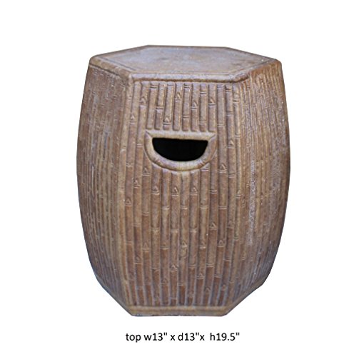 Orientliving Chinese Hexagon Bamboo Theme Garden Stool Brown