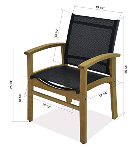 Amazonia Keystone 9-Piece Oval Patio Dining Set Grade A Teak Wood Black Sling Chairs Black