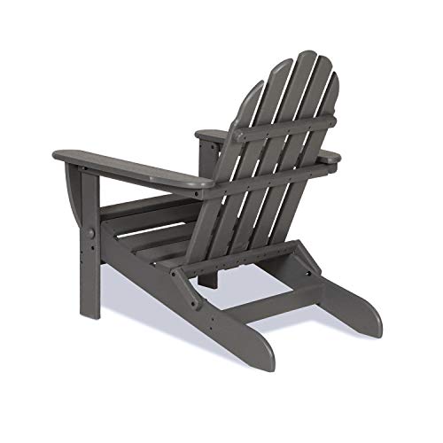 Polywood Classic Folding Adirondack 6-Piece Conversation Set with Fire Pit Table Slate Grey