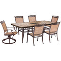 Hanover Fontana 7-Piece Patio Dining Set Rust Resistant Aluminum Outdoor Dining Set for 6 with Swivel Rockers and Tile-Top Table Tan