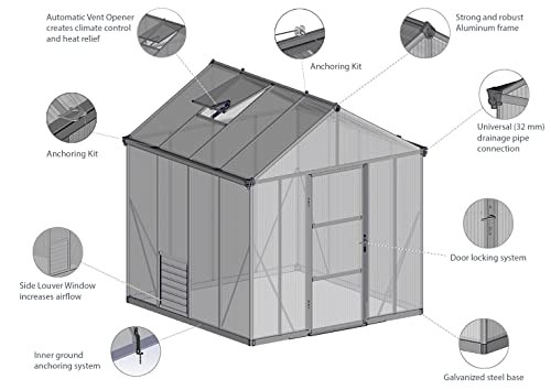Palram Canopia HGK141 Glory Greenhouse with 4 HD Shelves 8'x8' Gray