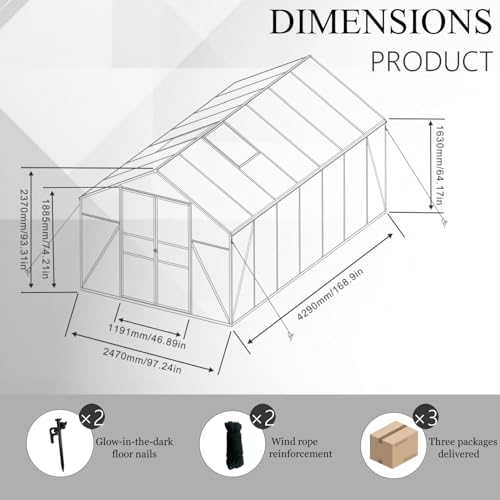 Vigo Huseeo 7.8FT High Polycarbonate Greenhouse with Roof Vent and Wind Protection Black