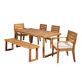 Great Deal Furniture GDFStudio Outdoor 6-Seater Acacia Wood Dining Set Sandblast Natural Stained + Cream