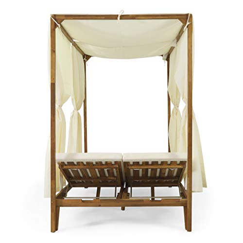 Christopher Knight Home Outdoor Chaise Lounge Teak and Cream