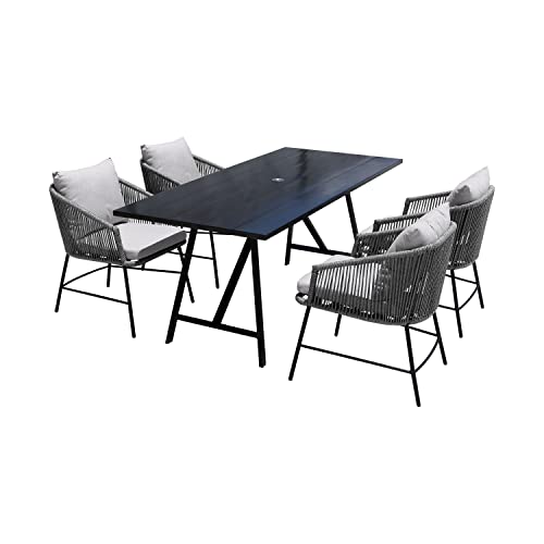Armen Living Koala and Calica 5 Piece Dining Set Dark Eucalyptus and Grey Rope