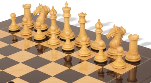 The Chess Store Copenhagen Staunton Chess Set Ebony & Boxwood with Black & Ash Burl Board 4.5" King