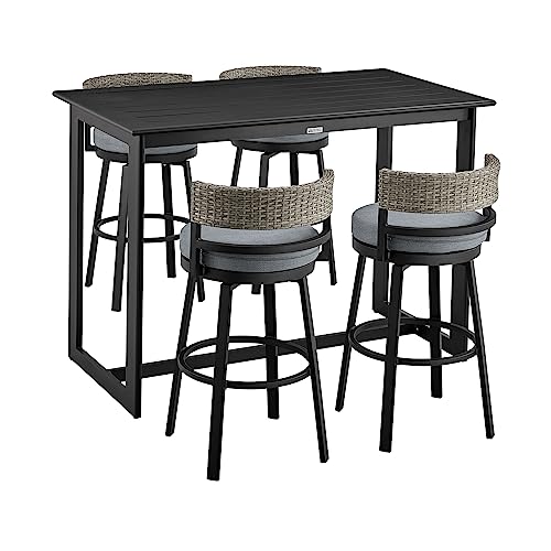 Armen Living Encinitas Outdoor Patio 5-Piece Bar Table Set Dark Grey