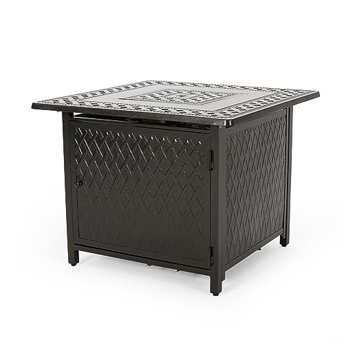 Christopher Knight Home Christy Outdoor 4-Seater Wicker Swivel Chair and Fire Pit Set Mixed Brown Mixed Khaki Hammered Bronze