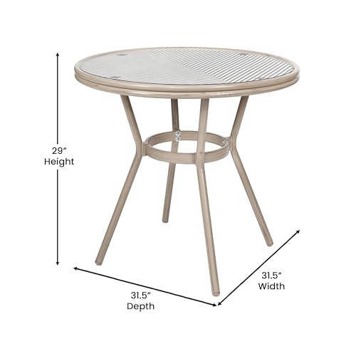 Flash Furniture Marseille Indoor/Outdoor Bistro Set - Tempered Glass Top Table with 4 Chairs - Black & White Textilene/Light Natural Frame