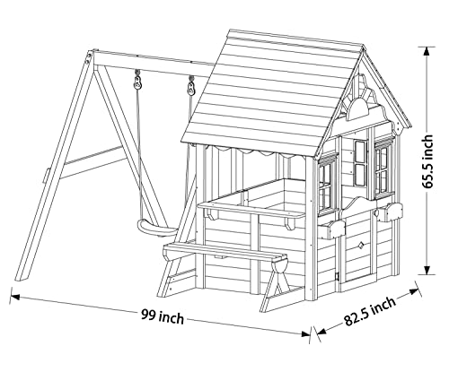 Sportspower Wooden Outdoor Playhouse with Swing & Picnic Bench Brown