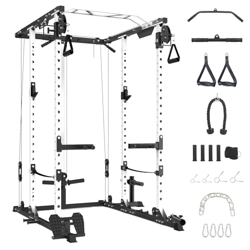 TROPOW 2000lbs Multi-Function Power Cage with J-Hooks and Dip Handles, Black/White