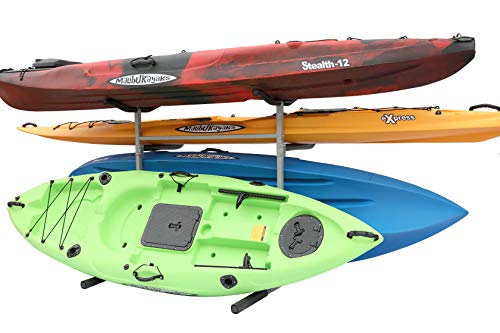 SPAREHAND Freestanding Triple Storage Rack for 3 Kayaks or SUPs Gray
