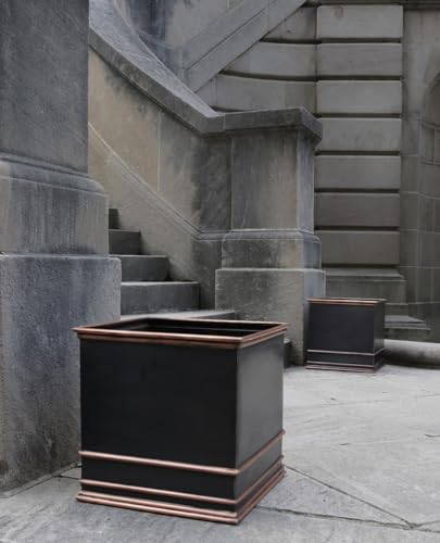 Garden Artisans Zarif Elegant 17 Inch Square Copper Planter Grey Finish With Copper Highlights