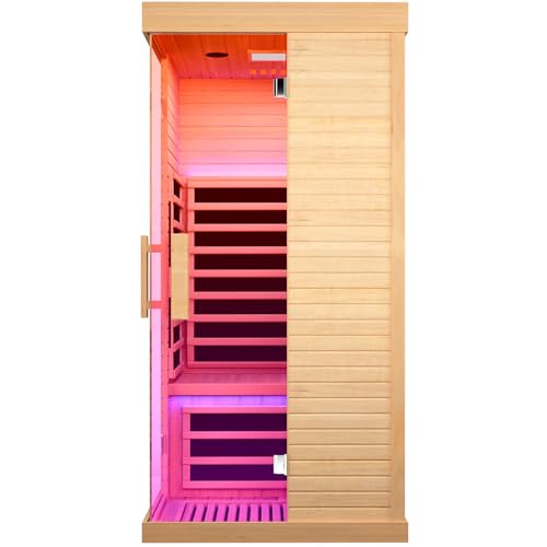 ToTibuy Indoor Far Infrared Sauna Canadian Hemlock Single Person Spa Wood Color