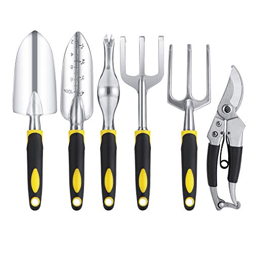 GUSATOLAS 6 PCS Cast-Aluminum Heavy Duty Gardening Tools Set Yellow