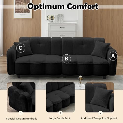 ECKF Large Teddy Plush Sofa Velvet Couch Black