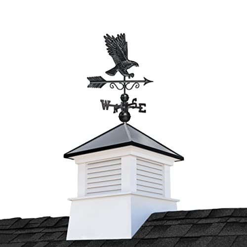 Good Directions 26" Square Manchester Vinyl Cupola with Black Aluminum Roof and Eagle Weathervane Vinyl/Black