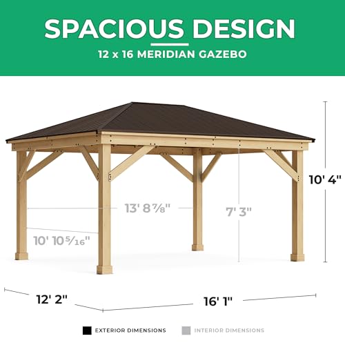 Yardistry 12' x 16' Meridian Cedar Wood Gazebo Pavilion Brown