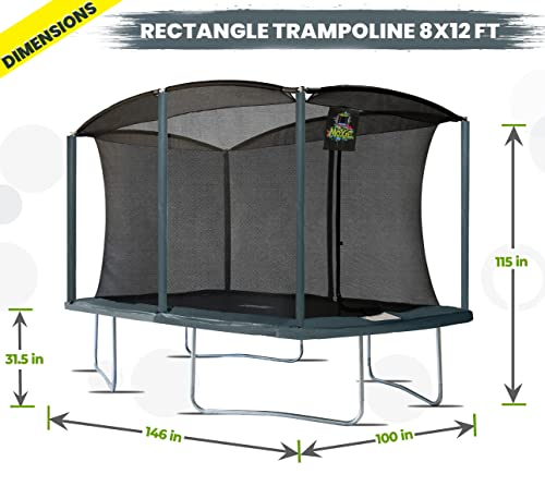 Moxie Girlz Rectangle Trampoline 8x12 FT with Safety Net Ocean Green