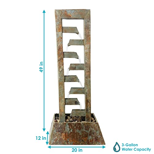 Sunnydaze 49-Inch Stacked Slate Outdoor Water Fountain Large Freestanding Waterfall Light Brown