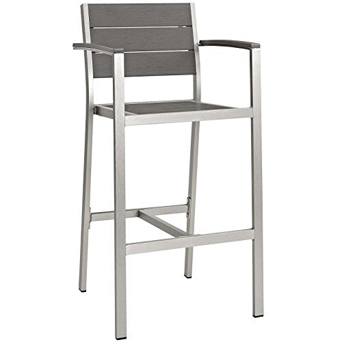 Modway Shore 7-Piece Aluminum Outdoor Patio Pub Bistro Set Silver Gray