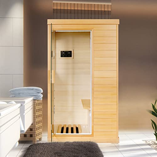 OUTEXER Far Infrared Sauna Canadian Hemlock Wood Indoor 800W with Control Panel Wood Color