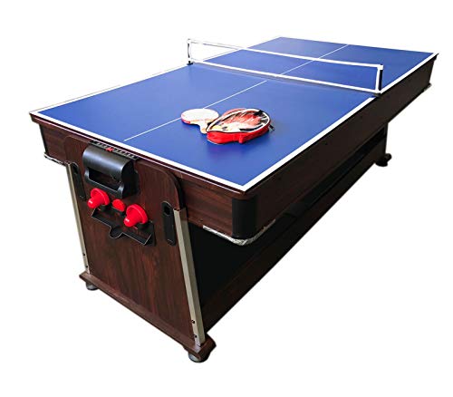 SIMBASHOPPING USA 7FT Multigame Pool Table Red/Brown - Air Hockey & Table Tennis