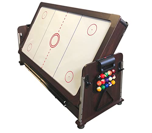 SIMBASHOPPING USA Pool Table 7FT Multigame Air Hockey + Table Tennis - Stark with Benches Green Brown