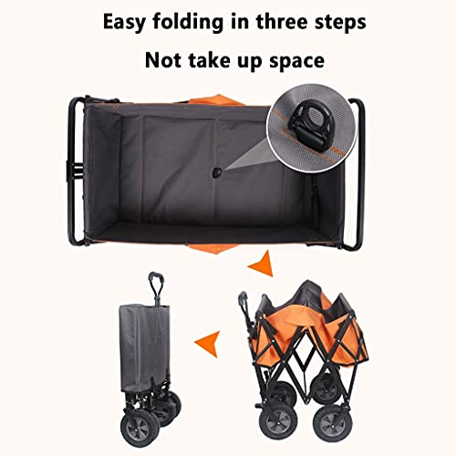 5sssallefaa Foldable Beach Cart Outdoor Folding Utility Wagon 4-Wheel Portable Fishing Trolley with Storage Basket