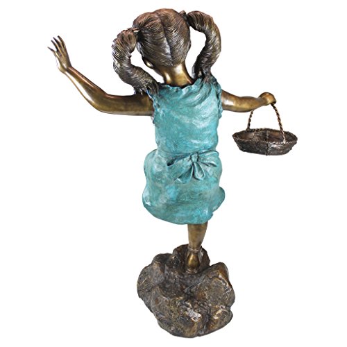 Design Toscano Brittany with a Basket Little Girl Cast Bronze Garden Statue Two Tone Bronze & Verdigris